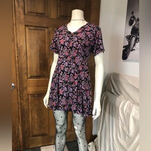 Vintage M Bonnie Evans Dark Floral Button Up Romper